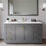 Wyndham WCF292960SGGWCUNSM58 Miranda 60 Inch Single Bathroom Vanity in Dark Gray, White Cultured Marble Countertop, Undermount Square Sink, Brushed Gold Trim, 58 Inch Mirror