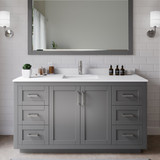Wyndham WCF292960SKGWCUNSM58 Miranda 60 Inch Single Bathroom Vanity in Dark Gray, White Cultured Marble Countertop, Undermount Square Sink, Brushed Nickel Trim, 58 Inch Mirror
