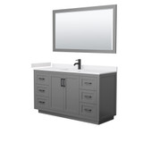 Wyndham WCF292960SGBWCUNSM58 Miranda 60 Inch Single Bathroom Vanity in Dark Gray, White Cultured Marble Countertop, Undermount Square Sink, Matte Black Trim, 58 Inch Mirror