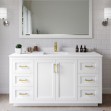 Wyndham WCF292960SWGWCUNSM58 Miranda 60 Inch Single Bathroom Vanity in White, White Cultured Marble Countertop, Undermount Square Sink, Brushed Gold Trim, 58 Inch Mirror