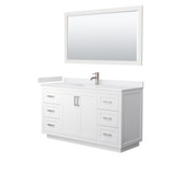 Wyndham WCF292960SWHWCUNSM58 Miranda 60 Inch Single Bathroom Vanity in White, White Cultured Marble Countertop, Undermount Square Sink, Brushed Nickel Trim, 58 Inch Mirror