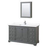 Wyndham WCS202060SKGWCUNSMED Deborah 60 Inch Single Bathroom Vanity in Dark Gray, White Cultured Marble Countertop, Undermount Square Sink, Medicine Cabinet