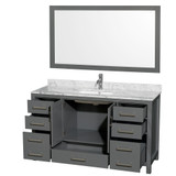 Wyndham WCS141460SKGCMUNSM58 Sheffield 60 Inch Single Bathroom Vanity in Dark Gray, White Carrara Marble Countertop, Undermount Square Sink, and 58 Inch Mirror