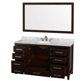 Wyndham WCS141460SESCMUNOM58 Sheffield 60 Inch Single Bathroom Vanity in Espresso, White Carrara Marble Countertop, Undermount Oval Sink, and 58 Inch Mirror