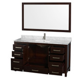 Wyndham WCS141460SESCMUNSM58 Sheffield 60 Inch Single Bathroom Vanity in Espresso, White Carrara Marble Countertop, Undermount Square Sink, and 58 Inch Mirror