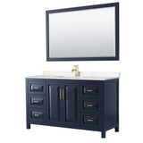 Wyndham WCV252560SBLC2UNSM58 Daria 60 Inch Single Bathroom Vanity in Dark Blue, Light-Vein Carrara Cultured Marble Countertop, Undermount Square Sink, 58 Inch Mirror