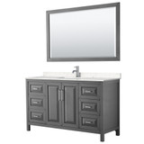 Wyndham WCV252560SKGC2UNSM58 Daria 60 Inch Single Bathroom Vanity in Dark Gray, Light-Vein Carrara Cultured Marble Countertop, Undermount Square Sink, 58 Inch Mirror