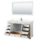 Wyndham WCS202060SWHC2UNSM58 Deborah 60 Inch Single Bathroom Vanity in White, Light-Vein Carrara Cultured Marble Countertop, Undermount Square Sink, 58 Inch Mirror