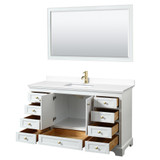Wyndham WCS202060SWGWCUNSM58 Deborah 60 Inch Single Bathroom Vanity in White, White Cultured Marble Countertop, Undermount Square Sink, Brushed Gold Trim, 58 Inch Mirror