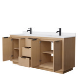 Wyndham WCF282872DLBWCUNSMXX Maroni 72 Inch Double Bathroom Vanity in Light Straw, White Cultured Marble Countertop, Undermount Square Sinks, Matte Black Trim