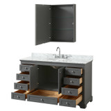 Wyndham WCS202060SKGCMUNOMED Deborah 60 Inch Single Bathroom Vanity in Dark Gray, White Carrara Marble Countertop, Undermount Oval Sink, and Medicine Cabinet