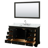 Wyndham WCS202060SDECMUNSM58 Deborah 60 Inch Single Bathroom Vanity in Dark Espresso, White Carrara Marble Countertop, Undermount Square Sink, and 58 Inch Mirror