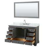 Wyndham WCS202060SKGCMUNOM58 Deborah 60 Inch Single Bathroom Vanity in Dark Gray, White Carrara Marble Countertop, Undermount Oval Sink, and 58 Inch Mirror