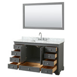 Wyndham WCS202060SKGCMUNSM58 Deborah 60 Inch Single Bathroom Vanity in Dark Gray, White Carrara Marble Countertop, Undermount Square Sink, and 58 Inch Mirror