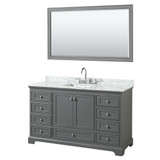 Wyndham WCS202060SKGCMUNSM58 Deborah 60 Inch Single Bathroom Vanity in Dark Gray, White Carrara Marble Countertop, Undermount Square Sink, and 58 Inch Mirror