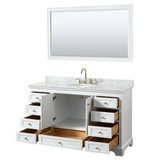 Wyndham WCS202060SWGCMUNOM58 Deborah 60 Inch Single Bathroom Vanity in White, White Carrara Marble Countertop, Undermount Oval Sink, Brushed Gold Trim, 58 Inch Mirror