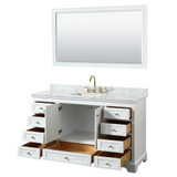 Wyndham WCS202060SWGCMUNSM58 Deborah 60 Inch Single Bathroom Vanity in White, White Carrara Marble Countertop, Undermount Square Sink, Brushed Gold Trim, 58 Inch Mirror