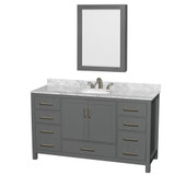 Wyndham WCS141460SKGCMUNOMED Sheffield 60 Inch Single Bathroom Vanity in Dark Gray, White Carrara Marble Countertop, Undermount Oval Sink, and Medicine Cabinet
