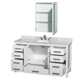 Wyndham WCS141460SWHCMUNOMED Sheffield 60 Inch Single Bathroom Vanity in White, White Carrara Marble Countertop, Undermount Oval Sink, and Medicine Cabinet