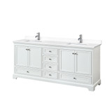 Wyndham WCS202080DWHWCUNSMXX Deborah 80 Inch Double Bathroom Vanity in White, White Cultured Marble Countertop, Undermount Square Sinks, No Mirrors