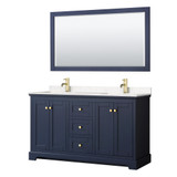 Wyndham WCV232360DBLC2UNSM58 Avery 60 Inch Double Bathroom Vanity in Dark Blue, Light-Vein Carrara Cultured Marble Countertop, Undermount Square Sinks, 58 Inch Mirror Wyndham WCV232360DBLC2UNSM58 Avery 60 Inch Double Bathroom Vanity in Dark Blue, Light-Vein Carrara Cultured Marble Countertop, Undermount Square Sinks, 58 Inch Mirror