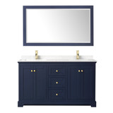Wyndham WCV232360DBLC2UNSM58 Avery 60 Inch Double Bathroom Vanity in Dark Blue, Light-Vein Carrara Cultured Marble Countertop, Undermount Square Sinks, 58 Inch Mirror Wyndham WCV232360DBLC2UNSM58 Avery 60 Inch Double Bathroom Vanity in Dark Blue, Light-Vein Carrara Cultured Marble Countertop, Undermount Square Sinks, 58 Inch Mirror