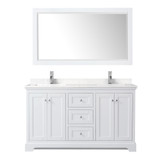 Wyndham WCV232360DWHC2UNSM58 Avery 60 Inch Double Bathroom Vanity in White, Light-Vein Carrara Cultured Marble Countertop, Undermount Square Sinks, 58 Inch Mirror