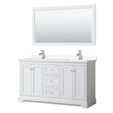 Wyndham WCV232360DWHWCUNSM58 Avery 60 Inch Double Bathroom Vanity in White, White Cultured Marble Countertop, Undermount Square Sinks, 58 Inch Mirror
