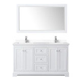 Wyndham WCV232360DWHWCUNSM58 Avery 60 Inch Double Bathroom Vanity in White, White Cultured Marble Countertop, Undermount Square Sinks, 58 Inch Mirror