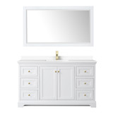 Wyndham WCV232360SWGWCUNSM58 Avery 60 Inch Single Bathroom Vanity in White, White Cultured Marble Countertop, Undermount Square Sink, 58 Inch Mirror, Brushed Gold Trim