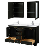 Wyndham WCS202060DDEWCUNSMED Deborah 60 Inch Double Bathroom Vanity in Dark Espresso, White Cultured Marble Countertop, Undermount Square Sinks, Medicine Cabinets