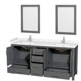 Wyndham WCS141472DKGC2UNSM24 Sheffield 72 Inch Double Bathroom Vanity in Dark Gray, Carrara Cultured Marble Countertop, Undermount Square Sinks, 24 Inch Mirrors