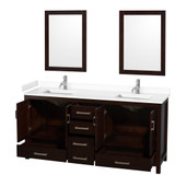 Wyndham WCS141472DESWCUNSM24 Sheffield 72 Inch Double Bathroom Vanity in Espresso, White Cultured Marble Countertop, Undermount Square Sinks, 24 Inch Mirrors