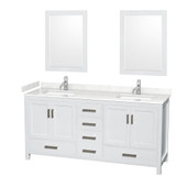 Wyndham WCS141472DWHC2UNSM24 Sheffield 72 Inch Double Bathroom Vanity in White, Carrara Cultured Marble Countertop, Undermount Square Sinks, 24 Inch Mirrors