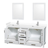 Wyndham WCS141472DWHWCUNSM24 Sheffield 72 Inch Double Bathroom Vanity in White, White Cultured Marble Countertop, Undermount Square Sinks, 24 Inch Mirrors