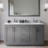 Wyndham WCF292960DKGCMUNSM58 Miranda 60 Inch Double Bathroom Vanity in Dark Gray, White Carrara Marble Countertop, Undermount Square Sinks, Brushed Nickel Trim, 58 Inch Mirror
