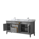 Wyndham WCV303072DKGCMUNSMXX Margate 72 Inch Double Bathroom Vanity in Dark Gray, White Carrara Marble Countertop, Undermount Square Sinks, and No Mirror