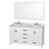 Wyndham WCS141460DWHCMUNOM58 Sheffield 60 Inch Double Bathroom Vanity in White, White Carrara Marble Countertop, Undermount Oval Sinks, and 58 Inch Mirror Wyndham WCS141460DWHCMUNOM58 Sheffield 60 Inch Double Bathroom Vanity in White, White Carrara Marble Countertop, Undermount Oval Sinks, and 58 Inch Mirror