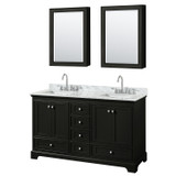 Wyndham WCS202060DDECMUNSMED Deborah 60 Inch Double Bathroom Vanity in Dark Espresso, White Carrara Marble Countertop, Undermount Square Sinks, and Medicine Cabinets Wyndham WCS202060DDECMUNSMED Deborah 60 Inch Double Bathroom Vanity in Dark Espresso, White Carrara Marble Countertop, Undermount Square Sinks, and Medicine Cabinets