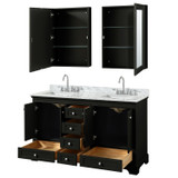 Wyndham WCS202060DDECMUNSMED Deborah 60 Inch Double Bathroom Vanity in Dark Espresso, White Carrara Marble Countertop, Undermount Square Sinks, and Medicine Cabinets Wyndham WCS202060DDECMUNSMED Deborah 60 Inch Double Bathroom Vanity in Dark Espresso, White Carrara Marble Countertop, Undermount Square Sinks, and Medicine Cabinets