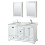 Wyndham WCS202060DWHCMUNOMED Deborah 60 Inch Double Bathroom Vanity in White, White Carrara Marble Countertop, Undermount Oval Sinks, and Medicine Cabinets Wyndham WCS202060DWHCMUNOMED Deborah 60 Inch Double Bathroom Vanity in White, White Carrara Marble Countertop, Undermount Oval Sinks, and Medicine Cabinets