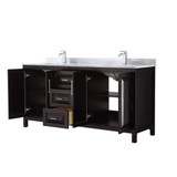 Wyndham WCV252572DDECMUNSMXX Daria 72 Inch Double Bathroom Vanity in Dark Espresso, White Carrara Marble Countertop, Undermount Square Sinks, and No Mirror