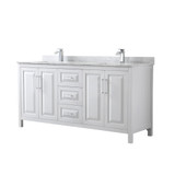 Wyndham WCV252572DWHCMUNSMXX Daria 72 Inch Double Bathroom Vanity in White, White Carrara Marble Countertop, Undermount Square Sinks, and No Mirror