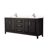 Wyndham WCV252580DDEC2UNSMXX Daria 80 Inch Double Bathroom Vanity in Dark Espresso, Light-Vein Carrara Cultured Marble Countertop, Undermount Square Sinks, No Mirror