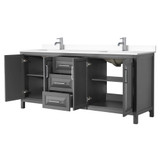 Wyndham WCV252580DKGWCUNSMXX Daria 80 Inch Double Bathroom Vanity in Dark Gray, White Cultured Marble Countertop, Undermount Square Sinks, No Mirror