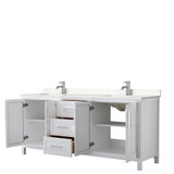 Wyndham WCV252580DWHC2UNSMXX Daria 80 Inch Double Bathroom Vanity in White, Light-Vein Carrara Cultured Marble Countertop, Undermount Square Sinks, No Mirror