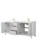 Wyndham WCV252580DWGWCUNSMXX Daria 80 Inch Double Bathroom Vanity in White, White Cultured Marble Countertop, Undermount Square Sinks, Brushed Gold Trim
