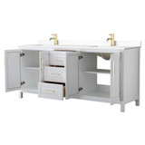Wyndham WCV252580DWGWCUNSMXX Daria 80 Inch Double Bathroom Vanity in White, White Cultured Marble Countertop, Undermount Square Sinks, Brushed Gold Trim