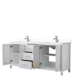 Wyndham WCV252580DWHWCUNSMXX Daria 80 Inch Double Bathroom Vanity in White, White Cultured Marble Countertop, Undermount Square Sinks, No Mirror