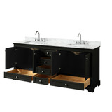 Wyndham WCS202080DDECMUNSMXX Deborah 80 Inch Double Bathroom Vanity in Dark Espresso, White Carrara Marble Countertop, Undermount Square Sinks, and No Mirrors